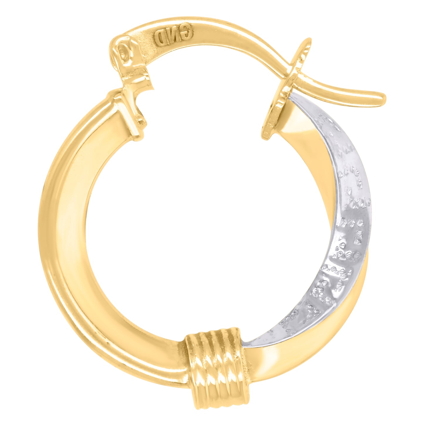 10K Two-Tone Gold Womens Baguette Cubic-Zirconia Textured Twisted Hoops Huggies Earrings