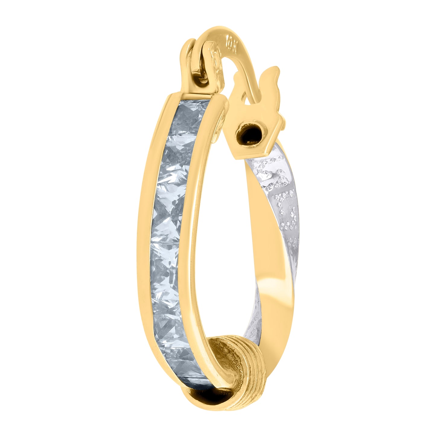10K Two-Tone Gold Womens Baguette Cubic-Zirconia Textured Twisted Hoops Huggies Earrings