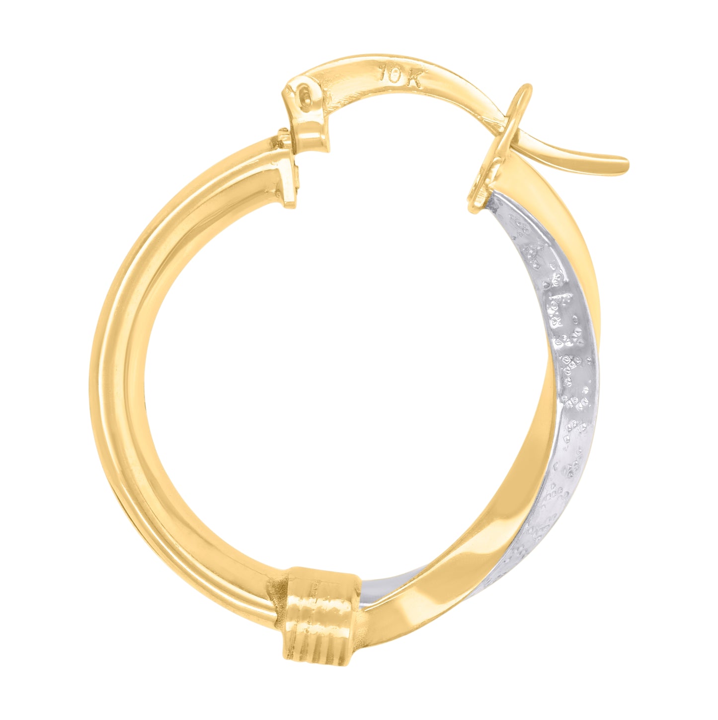 10K Two-Tone Gold Womens Baguette Cubic-Zirconia Textured Twisted Hoops Huggies Earrings
