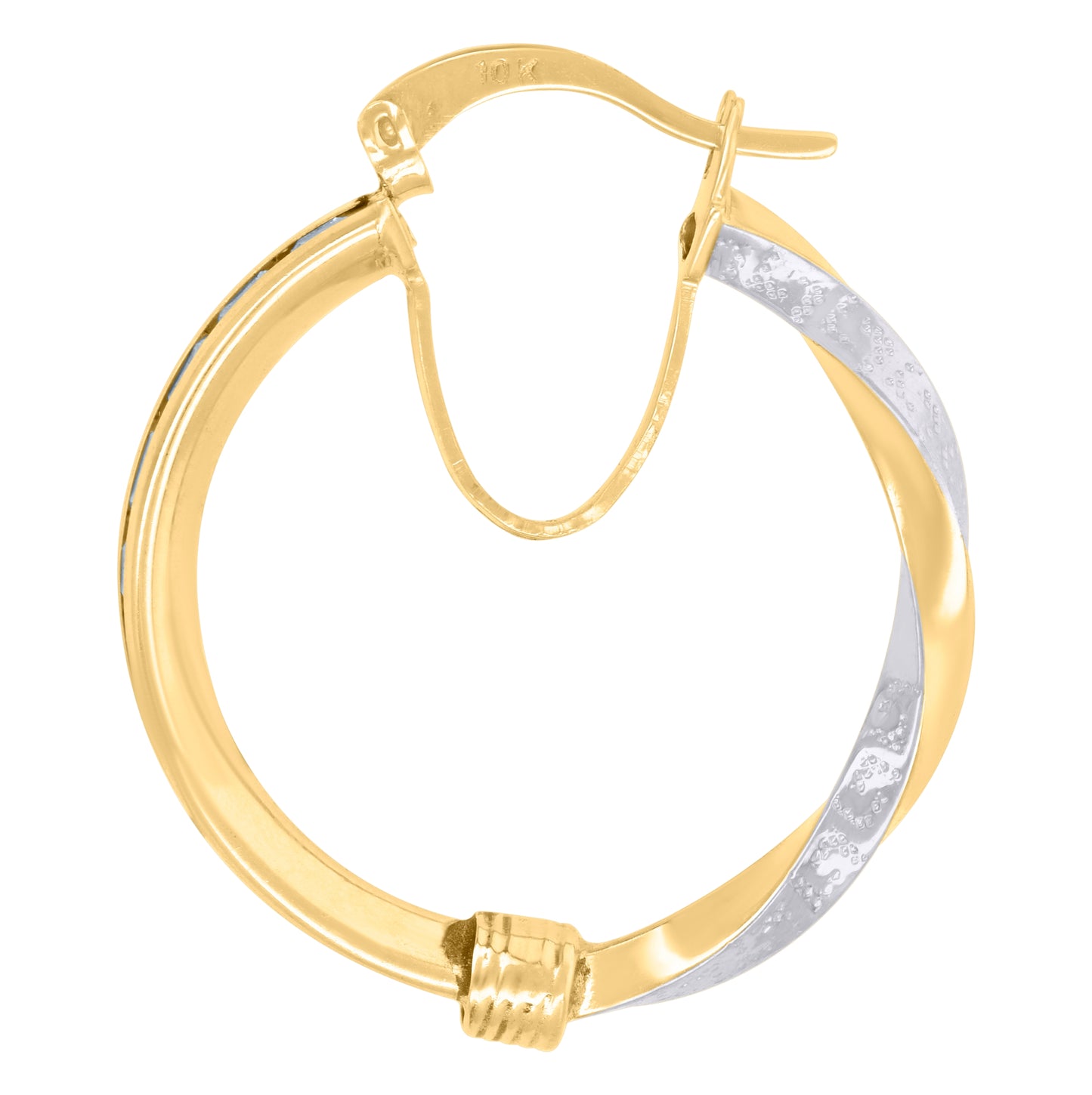 10K Two-Tone Gold Womens Baguette Cubic-Zirconia Textured Twisted Hoops Huggies Earrings