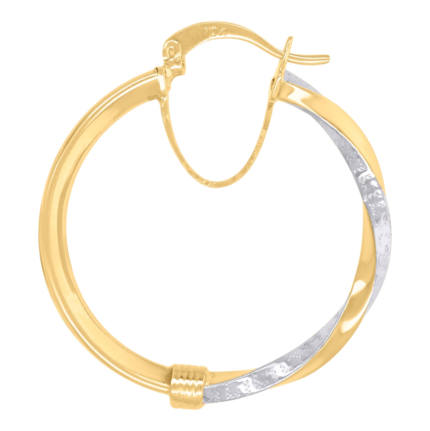 10K Two-Tone Gold Womens Baguette Cubic-Zirconia Textured Twisted Hoops Huggies Earrings