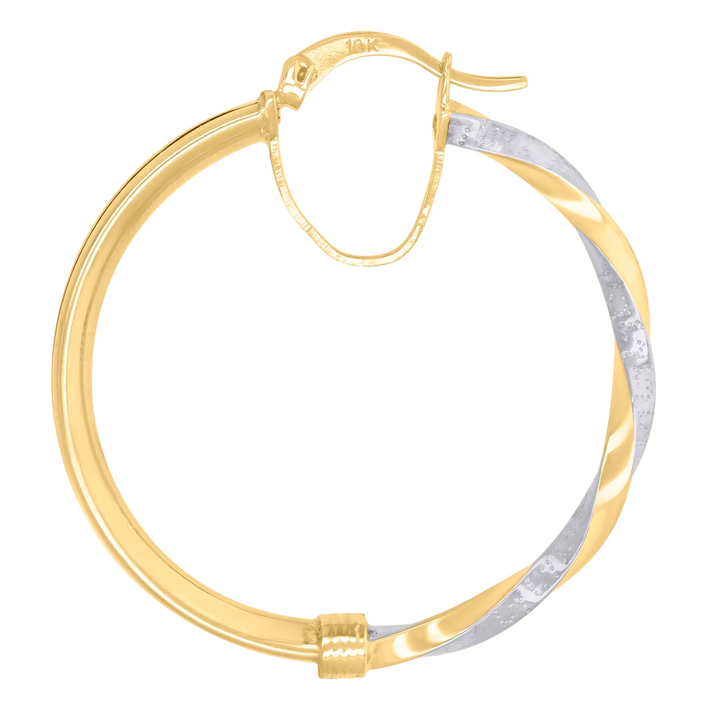 10K Two-Tone Gold Womens Baguette Cubic-Zirconia Textured Twisted Hoops Huggies Earrings