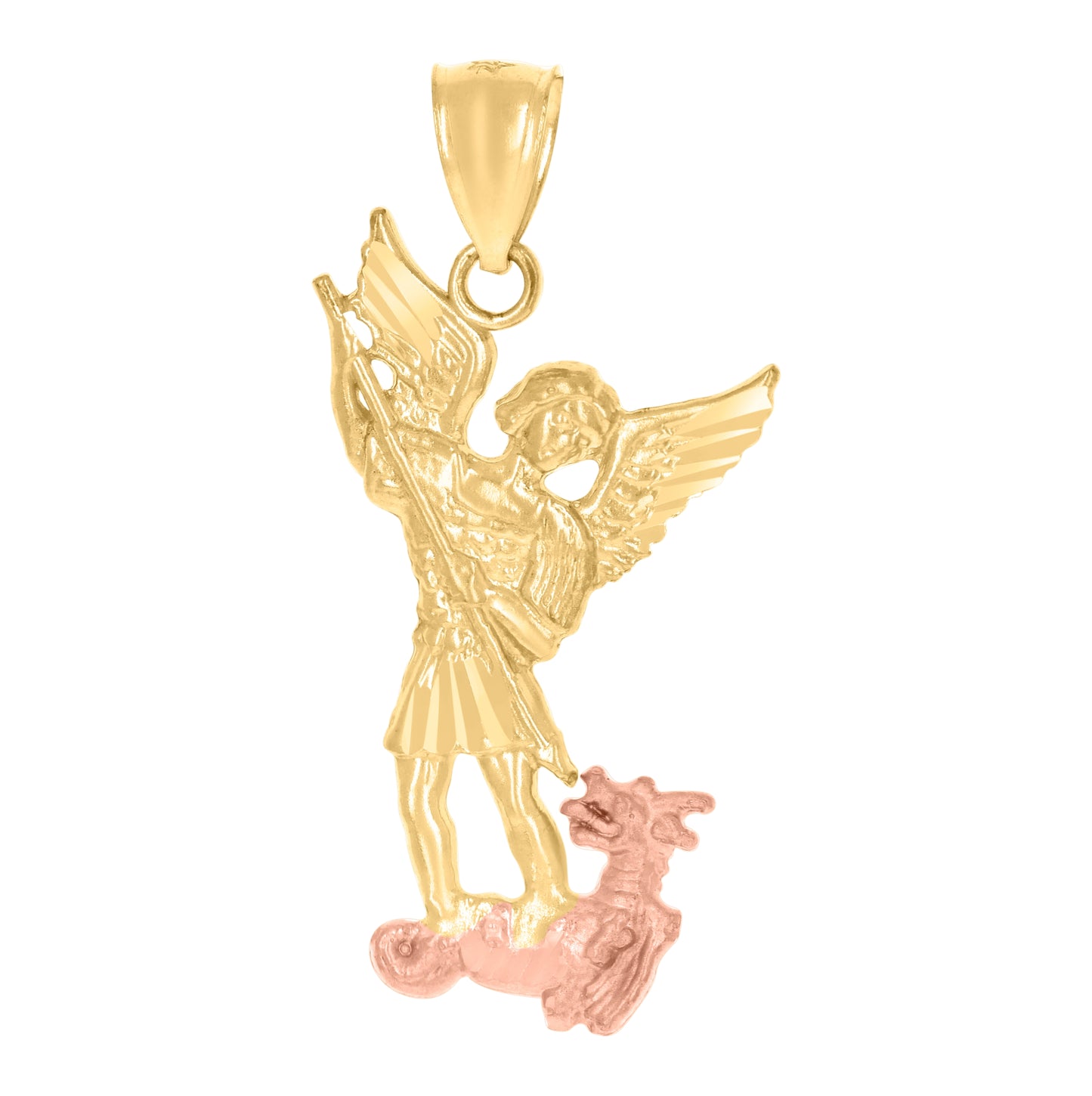10K Two-Tone Gold Mens St. Michael Religious Charm Pendant