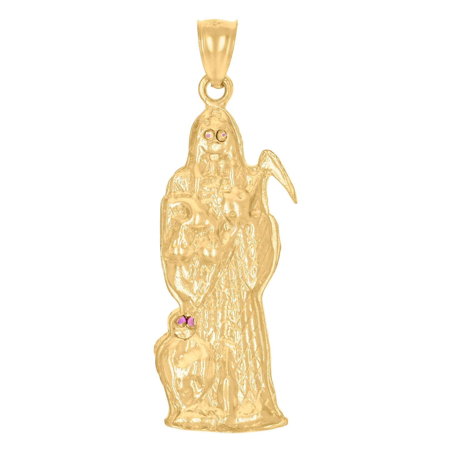 10K Two-Tone Gold Mens Purple Cubic-Zirconia Death Angel Grim Reaper Religious Charm Pendant