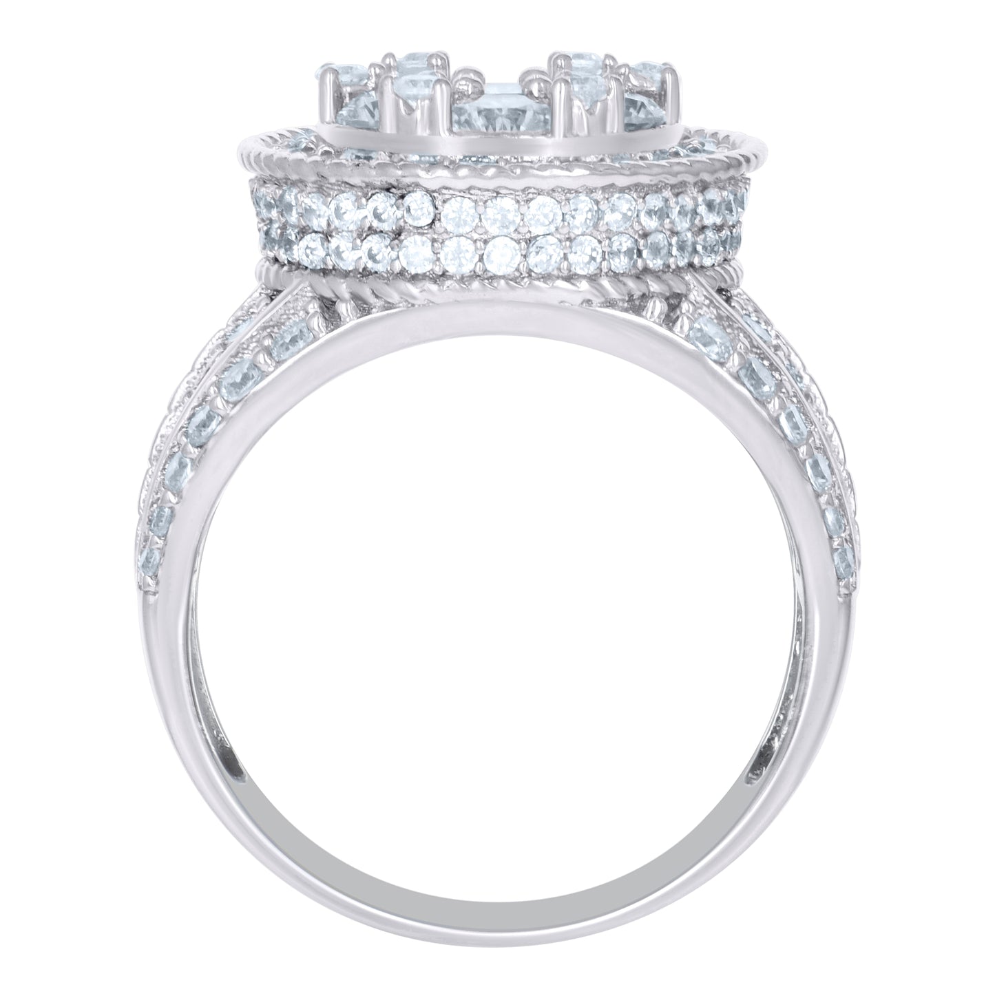 Sterling Silver Mens Cubic-Zirconia Rope Border Fashion Bridal Anniversary Wedding Engagement Band Ring