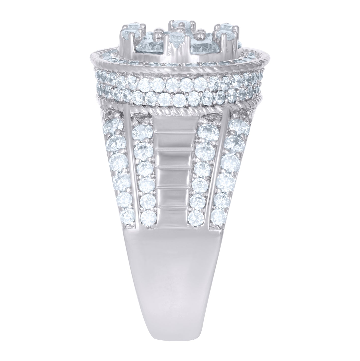 Sterling Silver Mens Cubic-Zirconia Rope Border Fashion Bridal Anniversary Wedding Engagement Band Ring