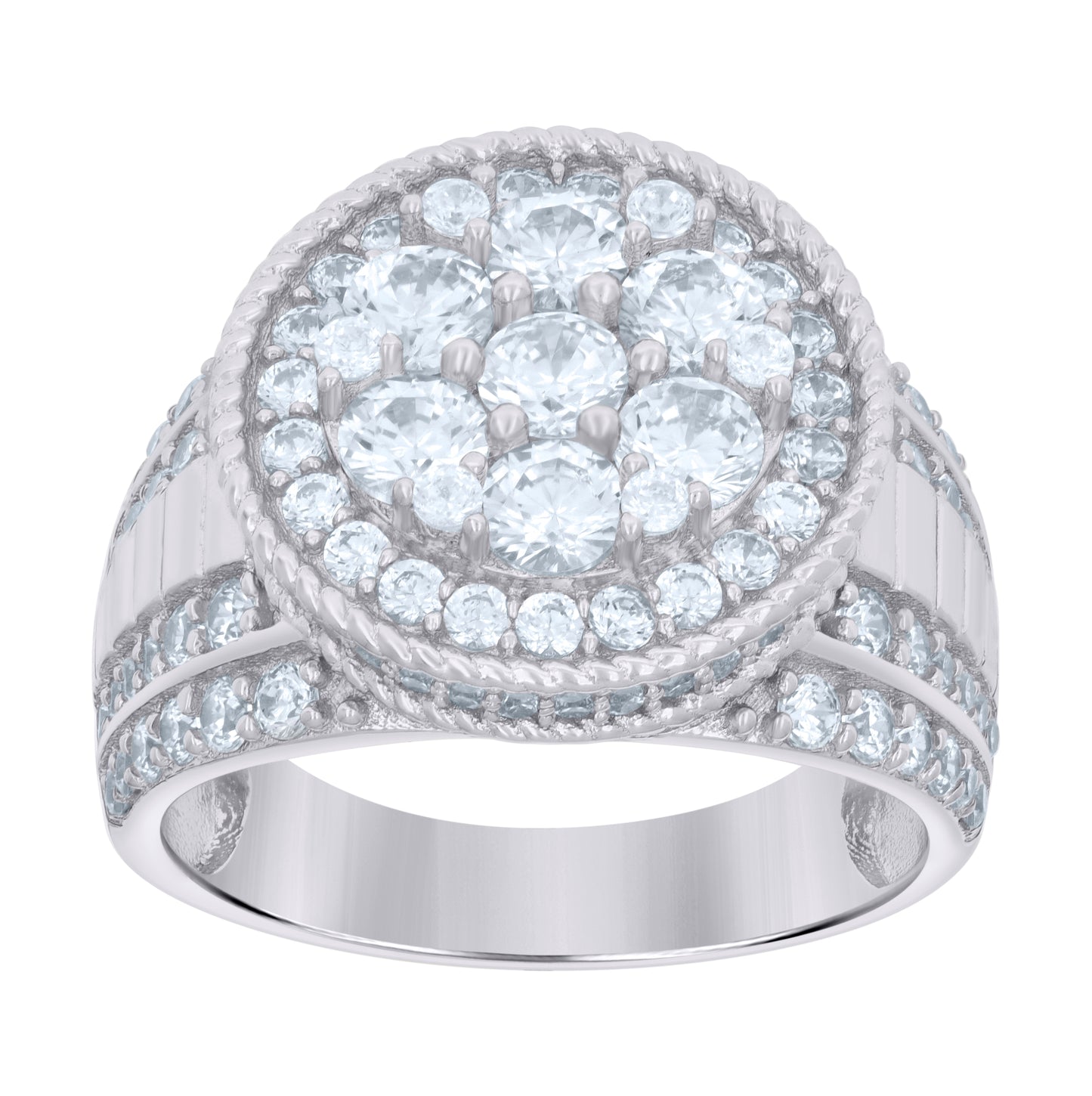 Sterling Silver Mens Cubic-Zirconia Rope Border Fashion Bridal Anniversary Wedding Engagement Band Ring