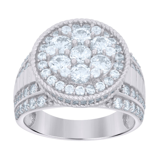 Sterling Silver Mens Cubic-Zirconia Rope Border Fashion Bridal Anniversary Wedding Engagement Band Ring