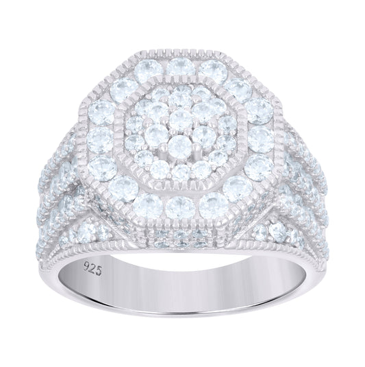 Sterling Silver Men's Cubic-Zirconia Fashion Bridal Anniversary Wedding Engagement Band Ring