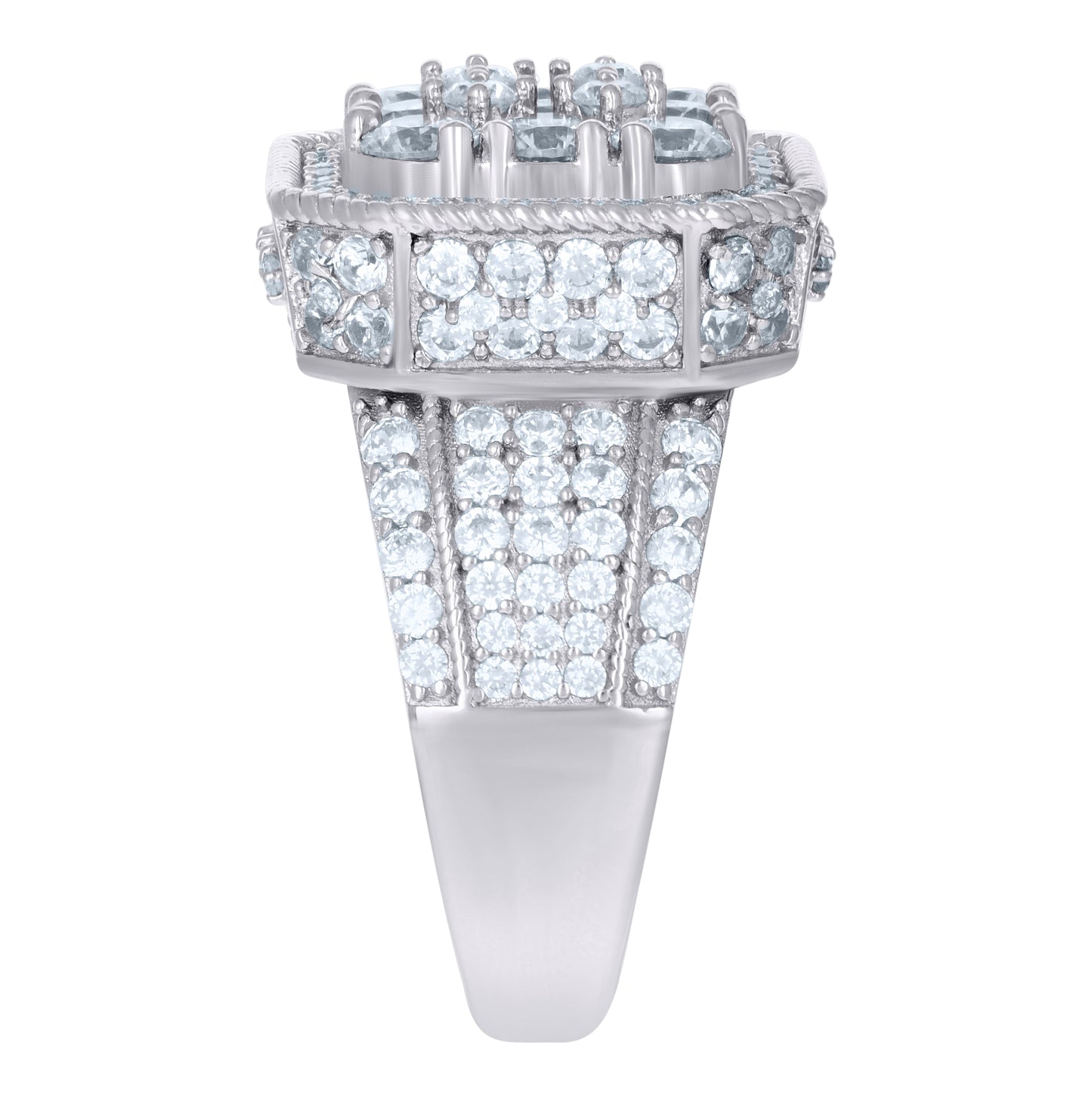 Sterling Silver Men's Cubic-Zirconia Rope Border Fashion Bridal Anniversary Wedding Engagement Band Ring
