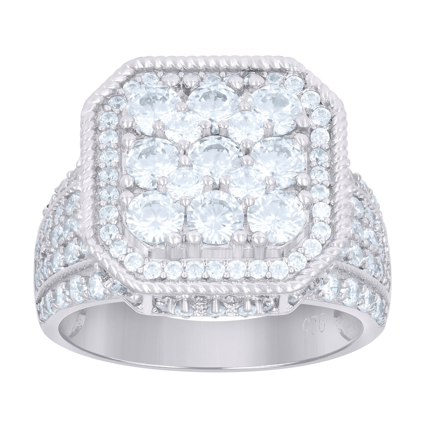 Sterling Silver Men's Cubic-Zirconia Rope Border Fashion Bridal Anniversary Wedding Engagement Band Ring