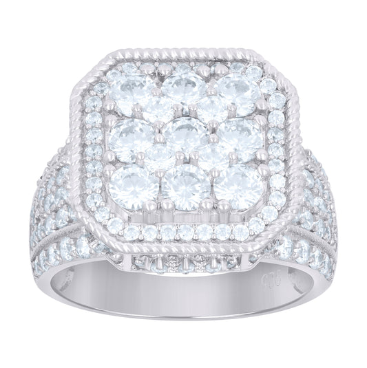 Sterling Silver Men's Cubic-Zirconia Rope Border Fashion Bridal Anniversary Wedding Engagement Band Ring