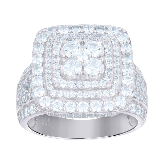 Sterling Silver Mens Cubic-Zirconia Square Fashion Bridal Anniversary Wedding Engagement Band Ring