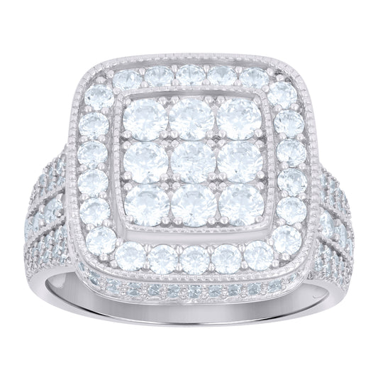 Sterling Silver Men's Cubic-Zirconia Square Fashion Bridal Anniversary Wedding Engagement Band Ring