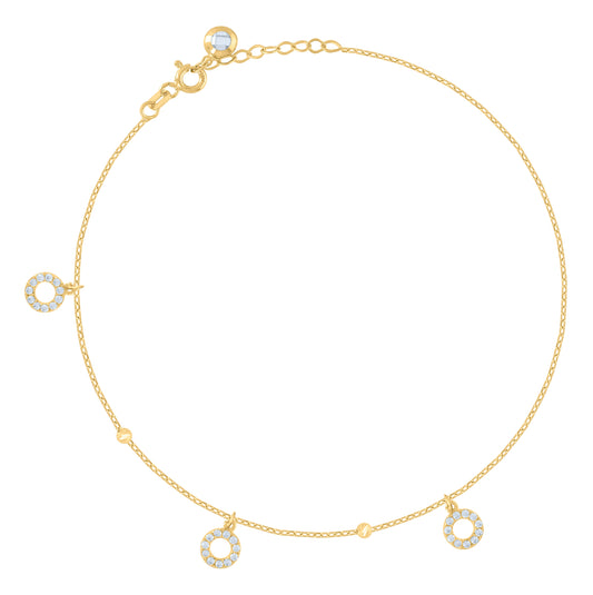 14K Yellow Gold Womens Cubic-Zirconia Fashion Charm Anklet Bracelet Size 8 Inches