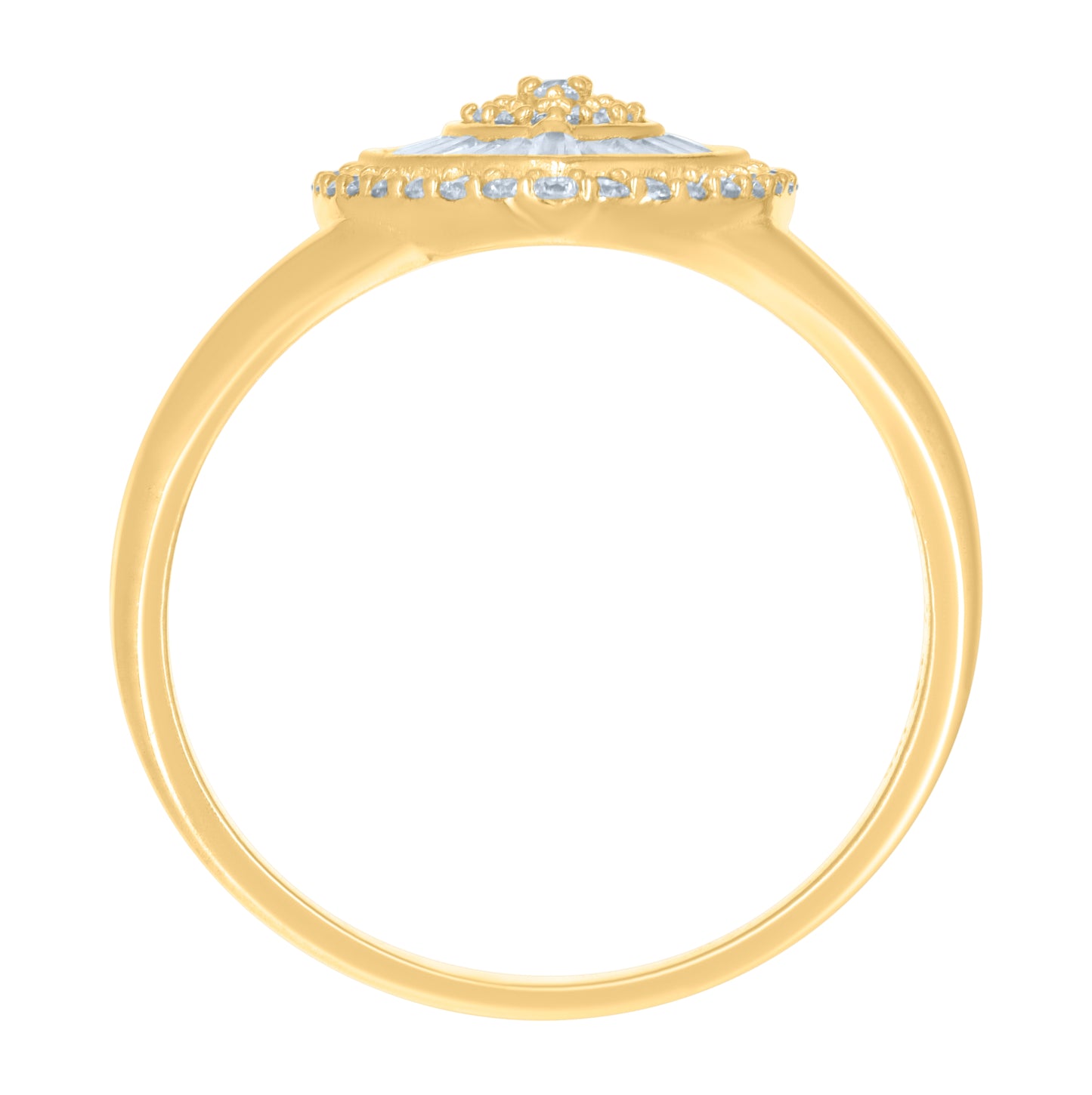 10K Yellow Gold Womens Baguette Round Cubic-Zirconia Marquise Head Fashion Ring