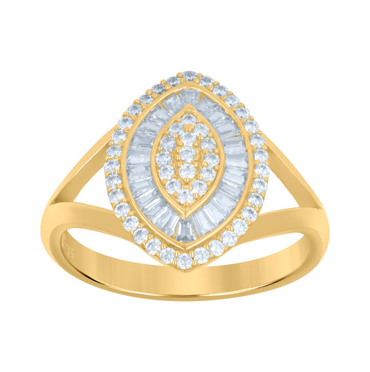 10K Yellow Gold Womens Baguette Round Cubic-Zirconia Marquise Head Fashion Ring