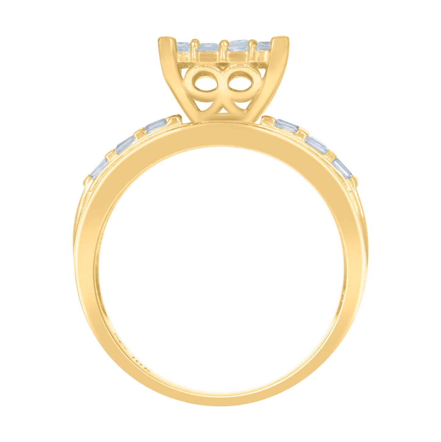 10K Yellow Gold Womens Baguette/Princess-Cut Round Cubic-Zirconia Fashion Ring