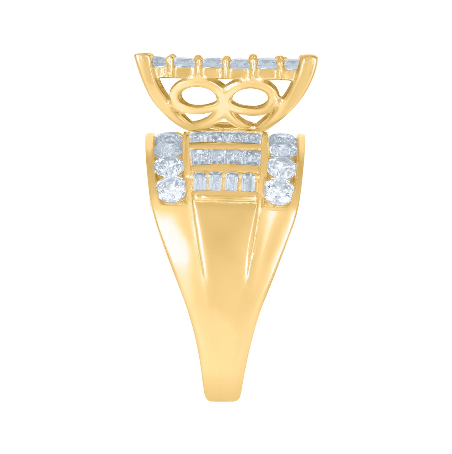 10K Yellow Gold Womens Baguette/Princess-Cut Round Cubic-Zirconia Fashion Ring