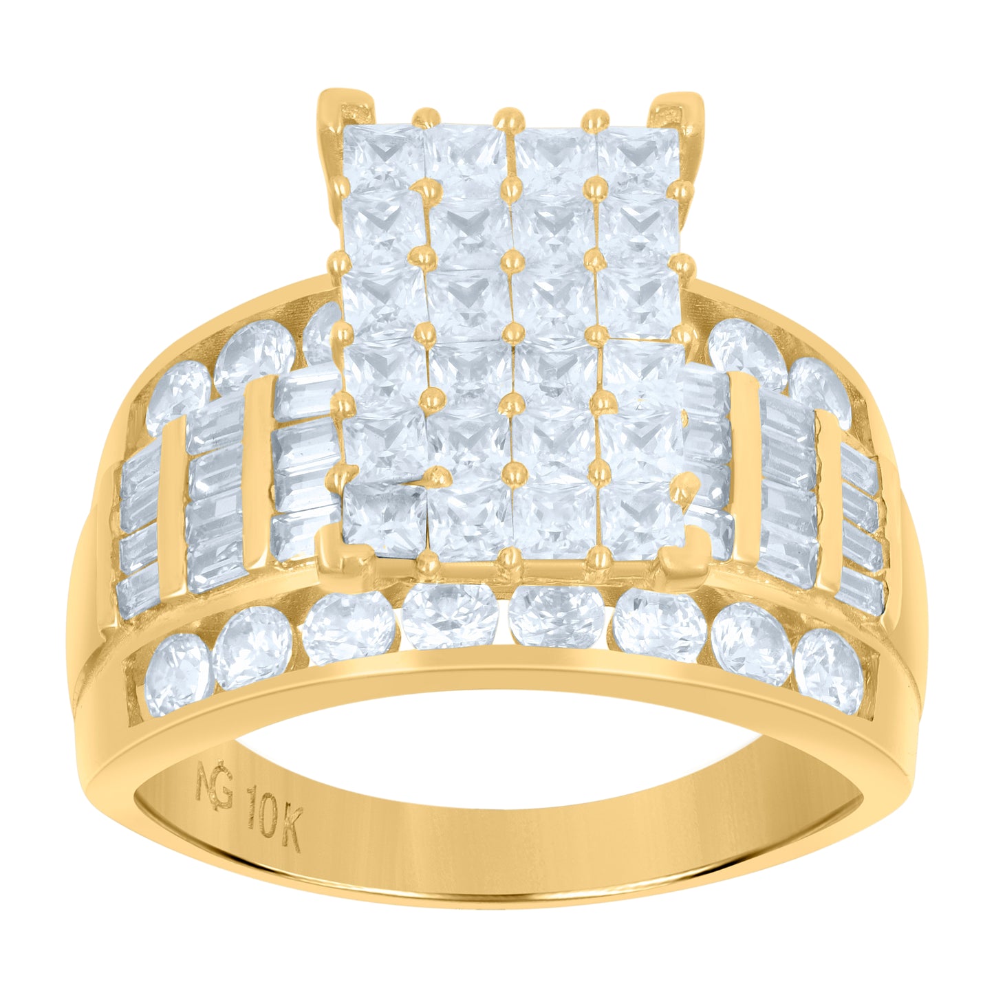 10K Yellow Gold Womens Baguette/Princess-Cut Round Cubic-Zirconia Fashion Ring