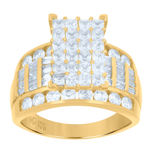 10K Yellow Gold Womens Baguette/Princess-Cut Round Cubic-Zirconia Fashion Ring