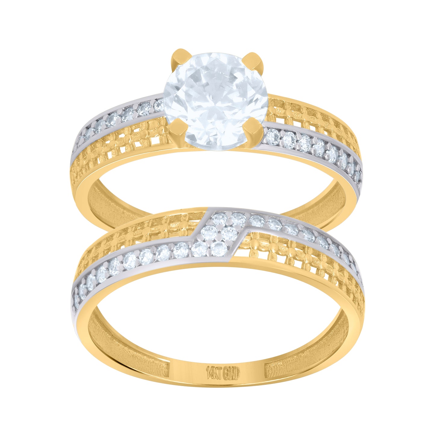 14K Two-tone Gold Womens Cubic-Zirconia Duo Bridal Ring Set