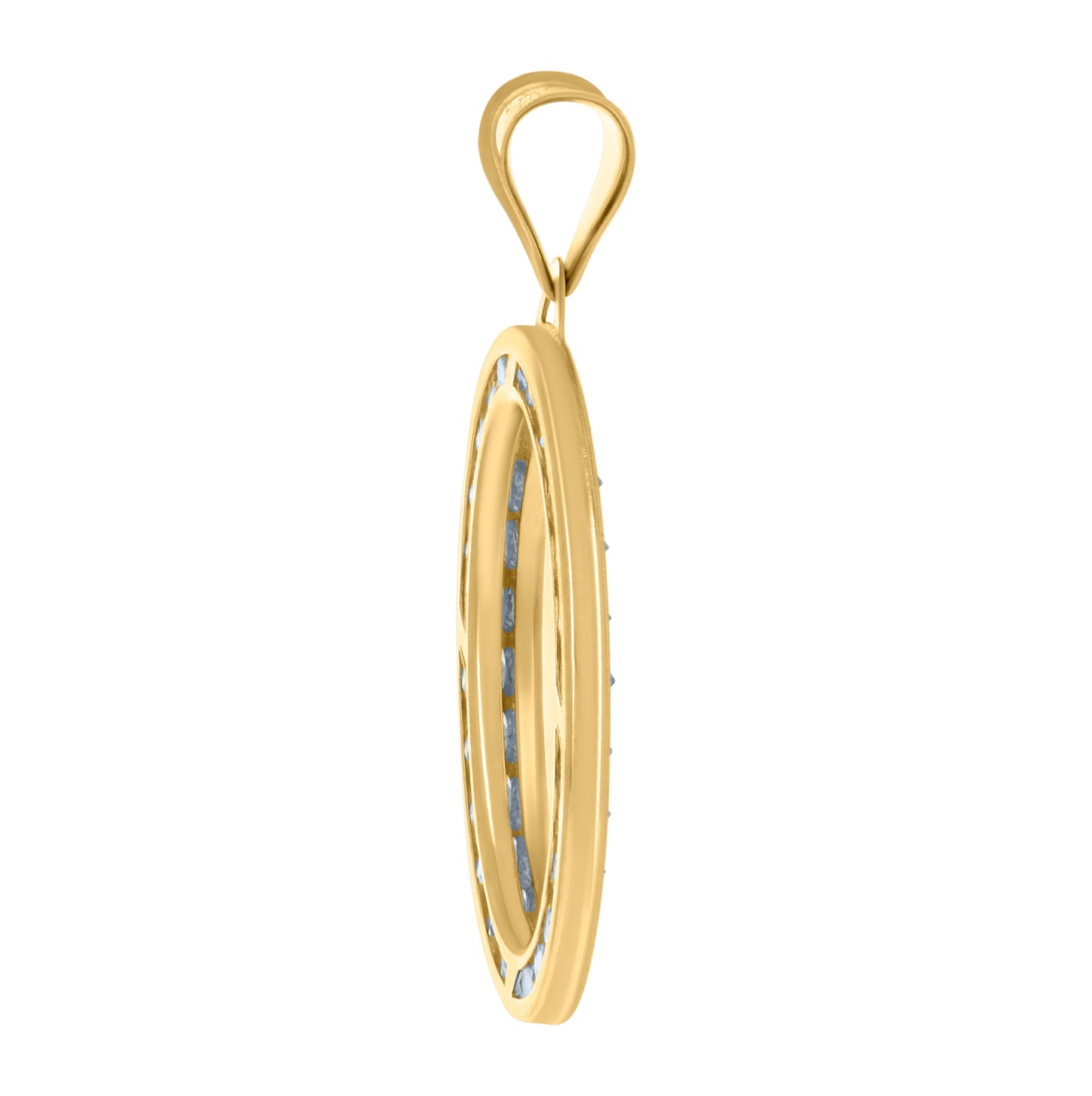 10K Yellow Gold Unisex Cubic-Zirconia Oval Photo Frame Charm Pendant