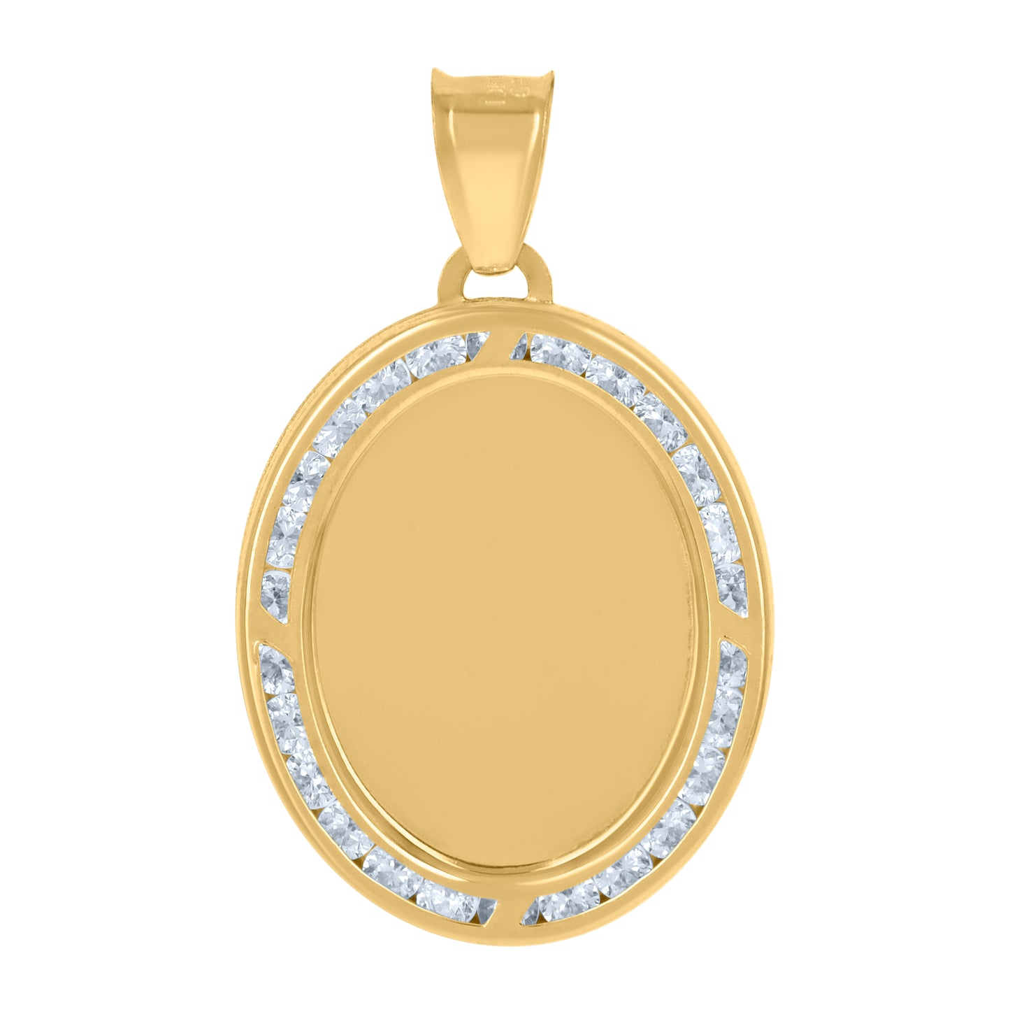 10K Yellow Gold Unisex Cubic-Zirconia Oval Photo Frame Charm Pendant