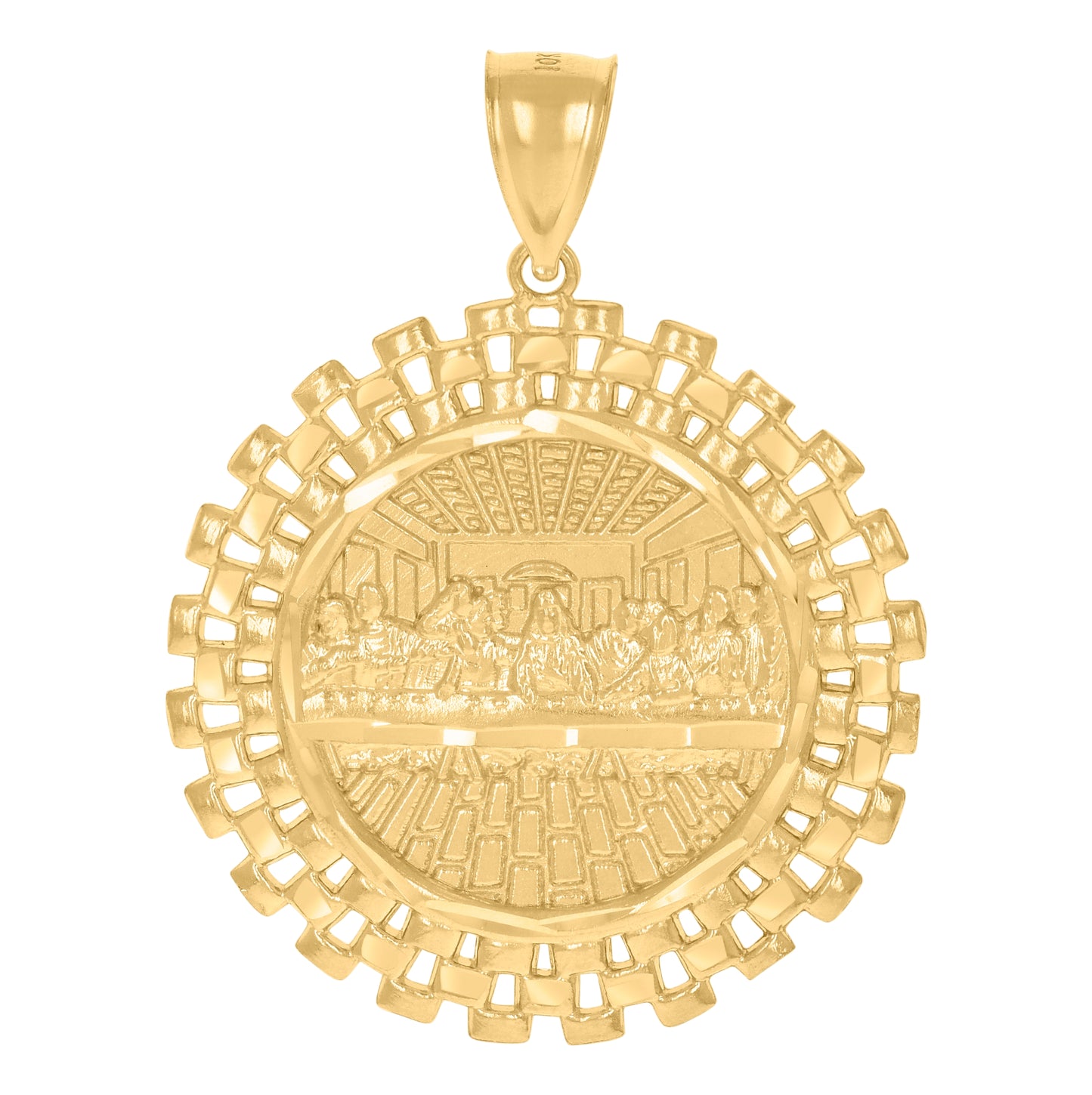 10K Yellow Gold Mens Last Supper Religious Charm Pendant