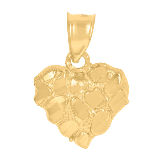 10K Yellow Gold Womens Nugget Heart Charm Pendant