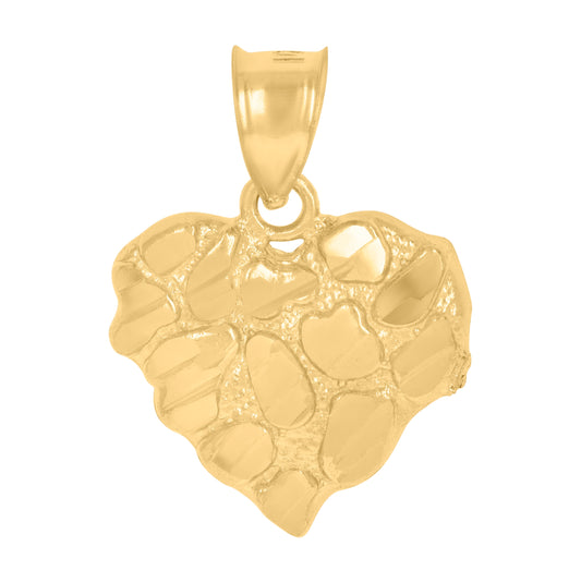 10K Yellow Gold Womens Nugget Heart Charm Pendant