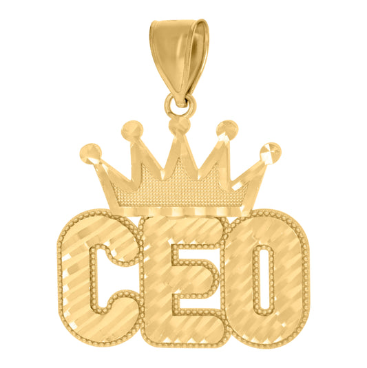 10K Yellow Gold Mens Crown CEO Fashion Charm Pendant
