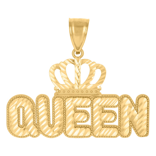 10K Yellow Gold Mens Crown Queen Fashion Charm Pendant