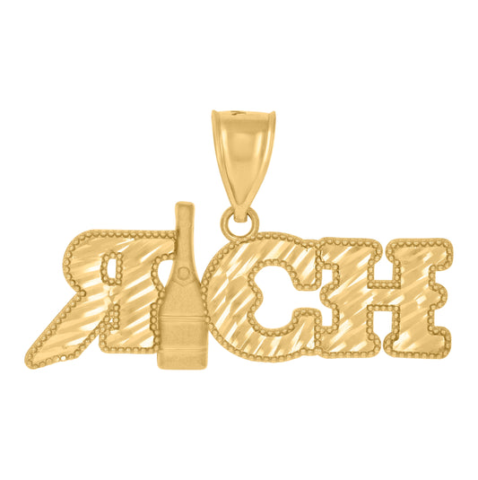 10K Yellow Gold Mens Wine Bottle Rich Fashion Charm Pendant