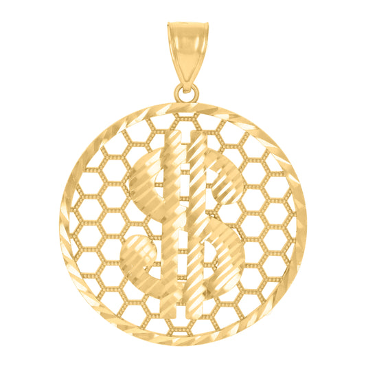 10K Yellow Gold Mens Dollar Sign Currency Charm Pendant