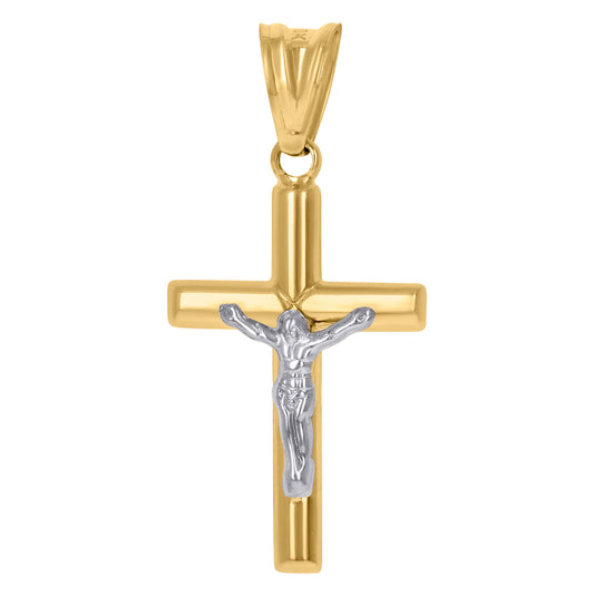 14K Two-tone Gold Mens Crucifix Cross Religious Charm Pendant