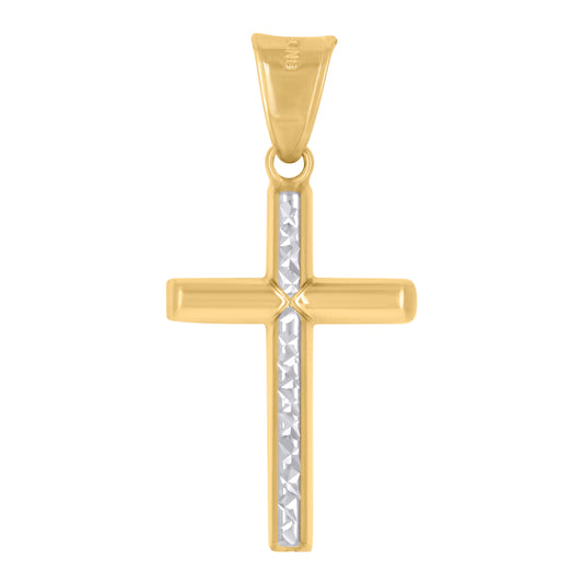 14K Two-tone Gold Mens Cross Religious Charm Pendant