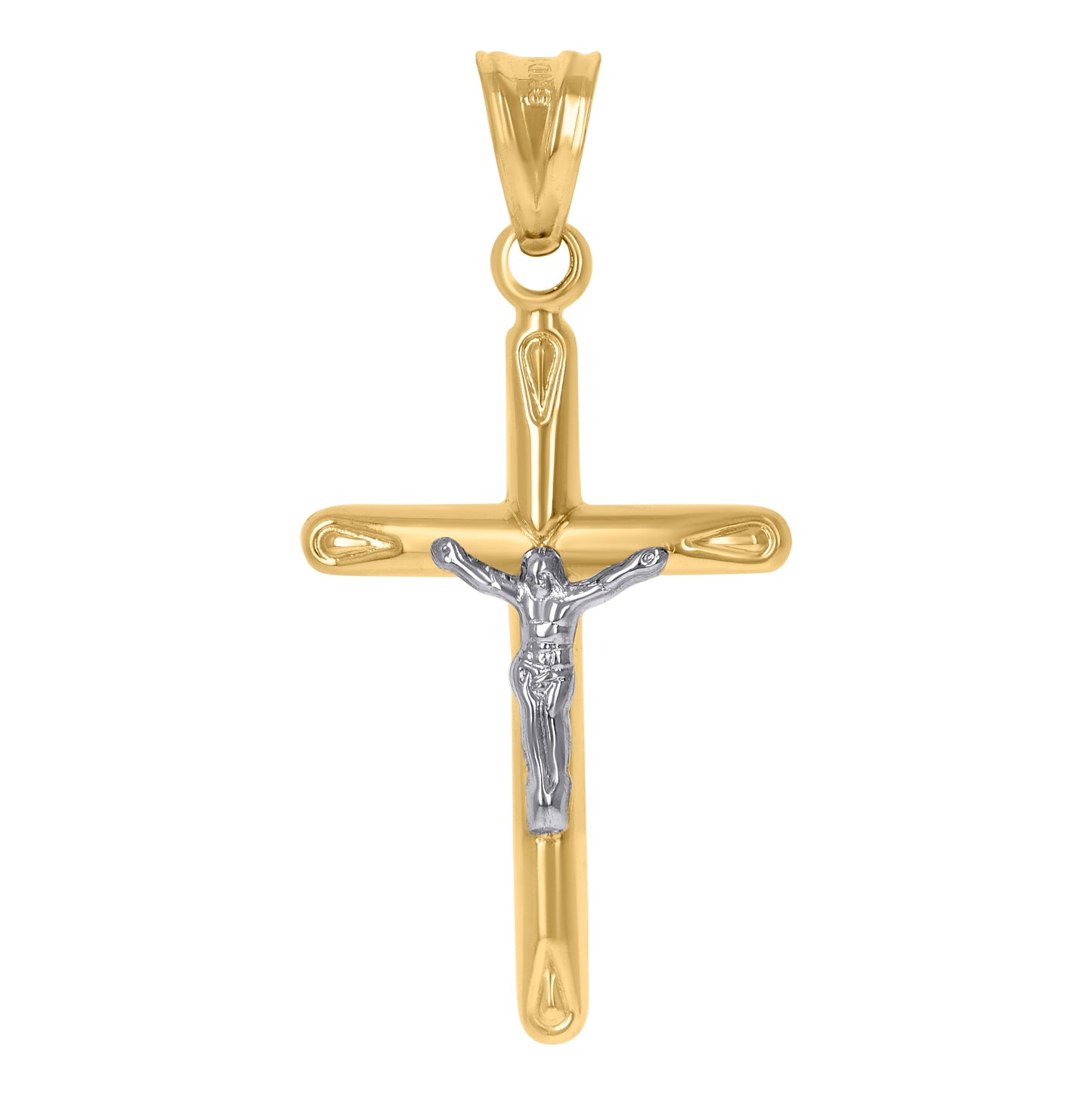 14K Two-tone Gold Mens Crucifix Cross Religious Charm Pendant