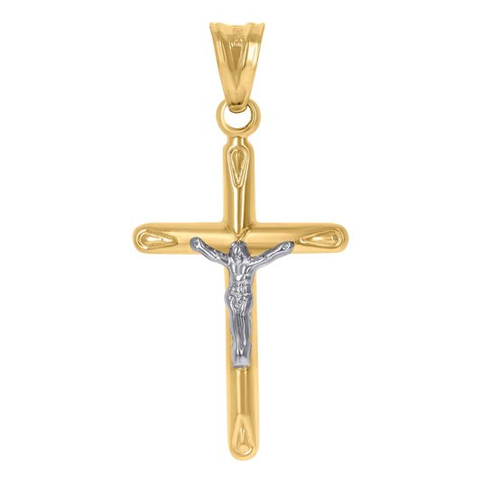 14K Two-tone Gold Mens Crucifix Cross Religious Charm Pendant