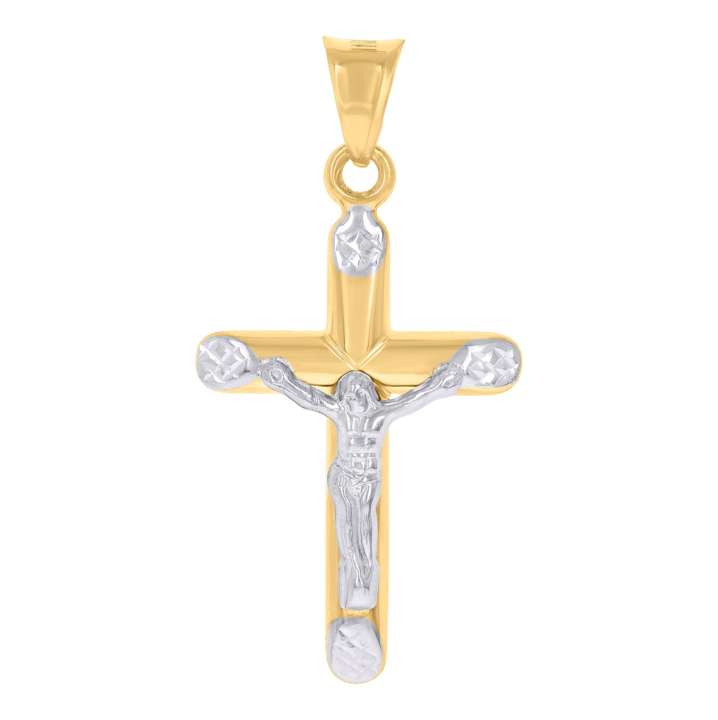 14K Two-tone Gold Unisex Crucifix Cross Religious Charm Pendant
