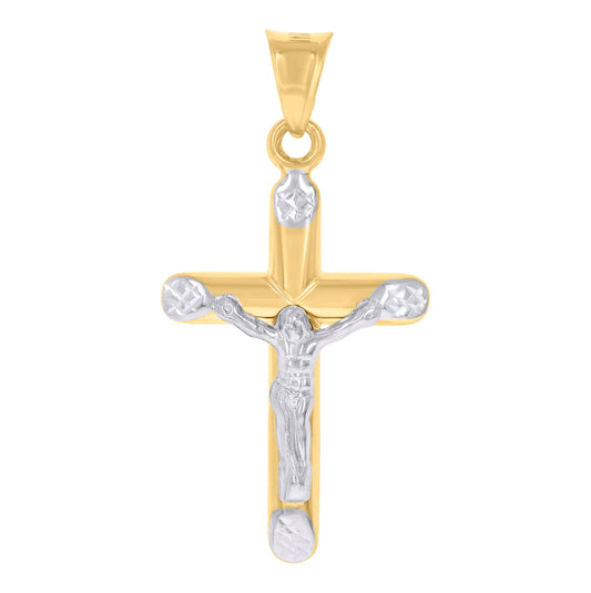 14K Two-tone Gold Unisex Crucifix Cross Religious Charm Pendant