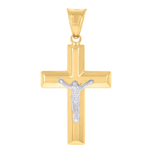 14K Two-tone Gold Unisex Crucifix Cross Religious Charm Pendant