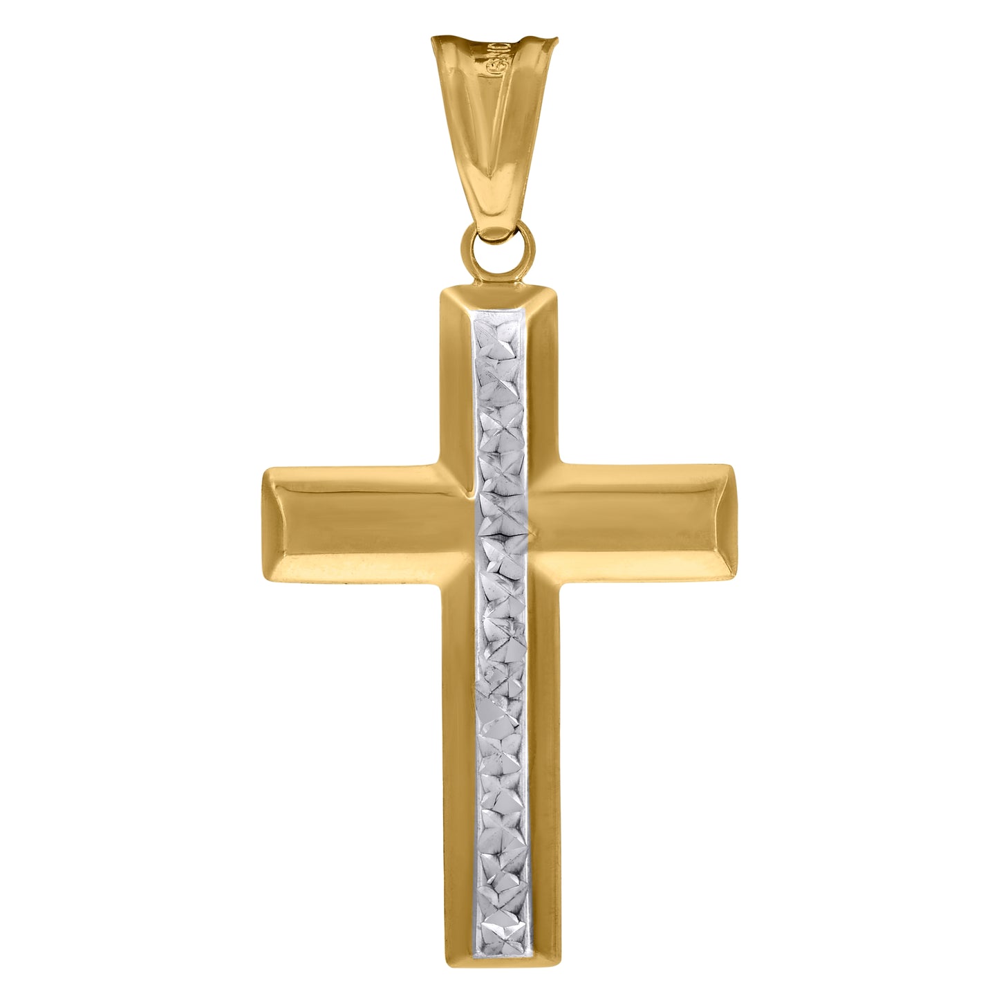 14K Two-tone Gold Mens Cross Religious Charm Pendant