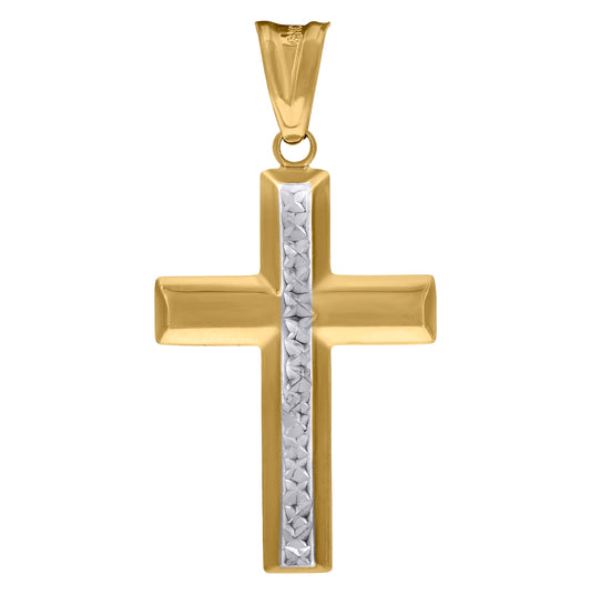 14K Two-tone Gold Mens Cross Religious Charm Pendant