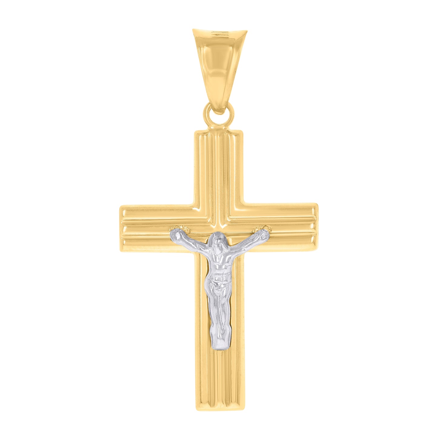 14K Two-Tone Gold Mens Crucifix Cross Religious Charm Pendant