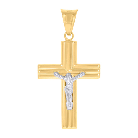 14K Two-Tone Gold Mens Crucifix Cross Religious Charm Pendant