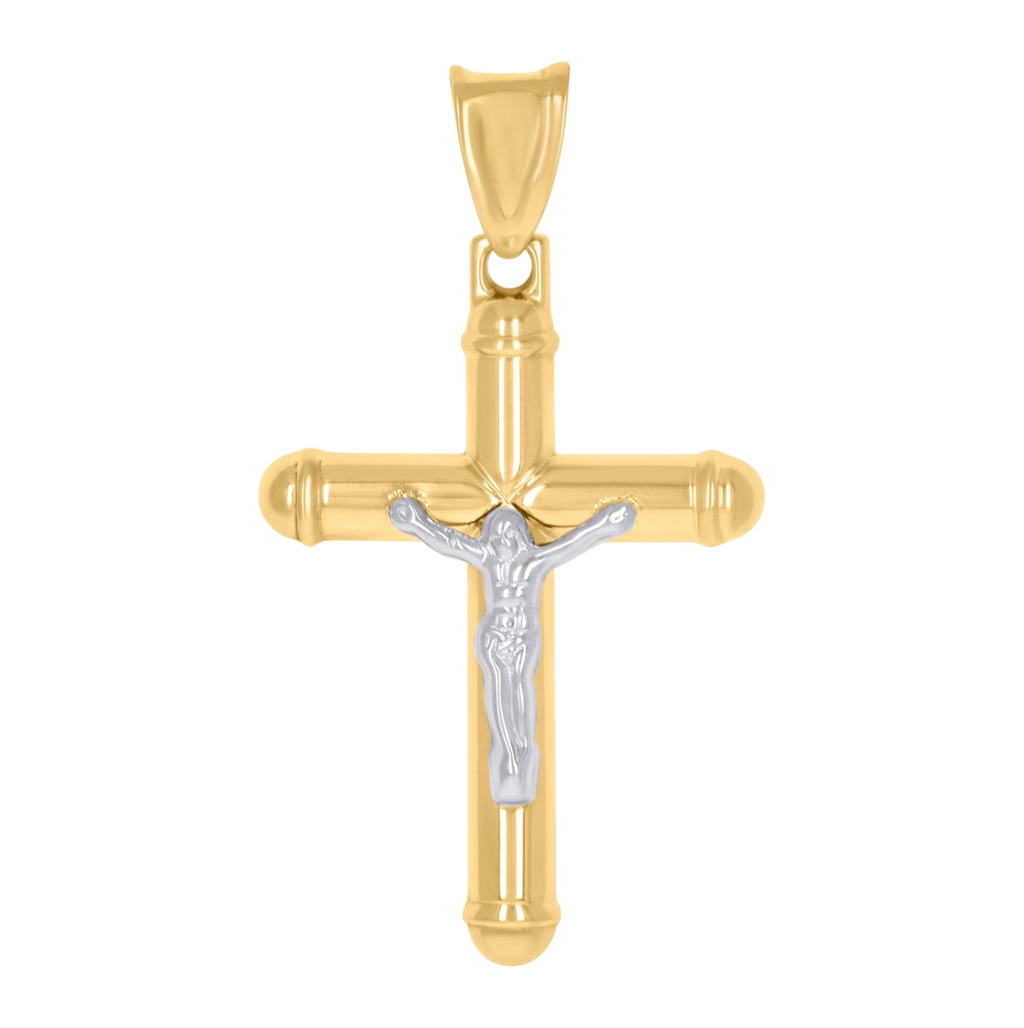 14K Two-tone Gold Mens Crucifix Cross Religious Charm Pendant