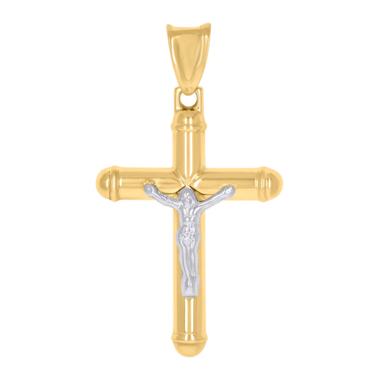 14K Two-tone Gold Mens Crucifix Cross Religious Charm Pendant