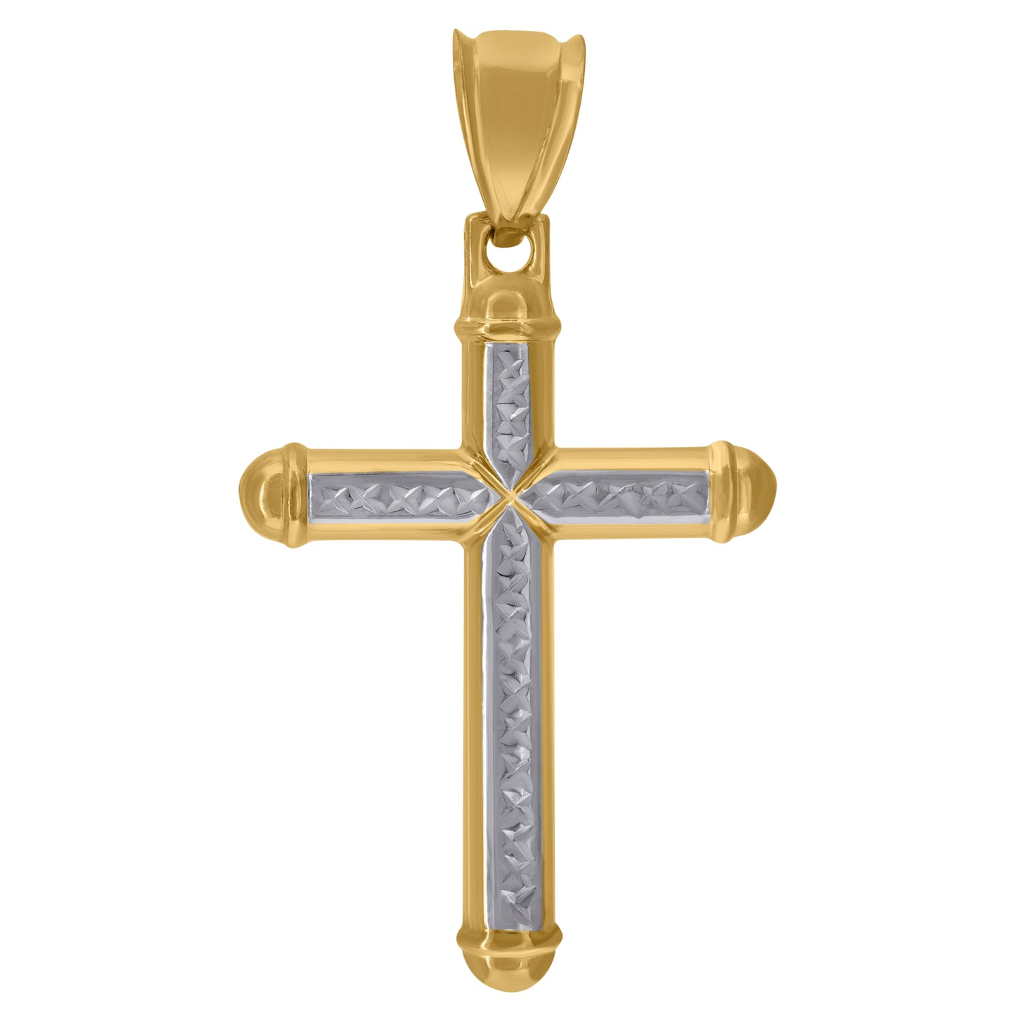 14K Two-tone Gold Mens Cross Religious Charm Pendant