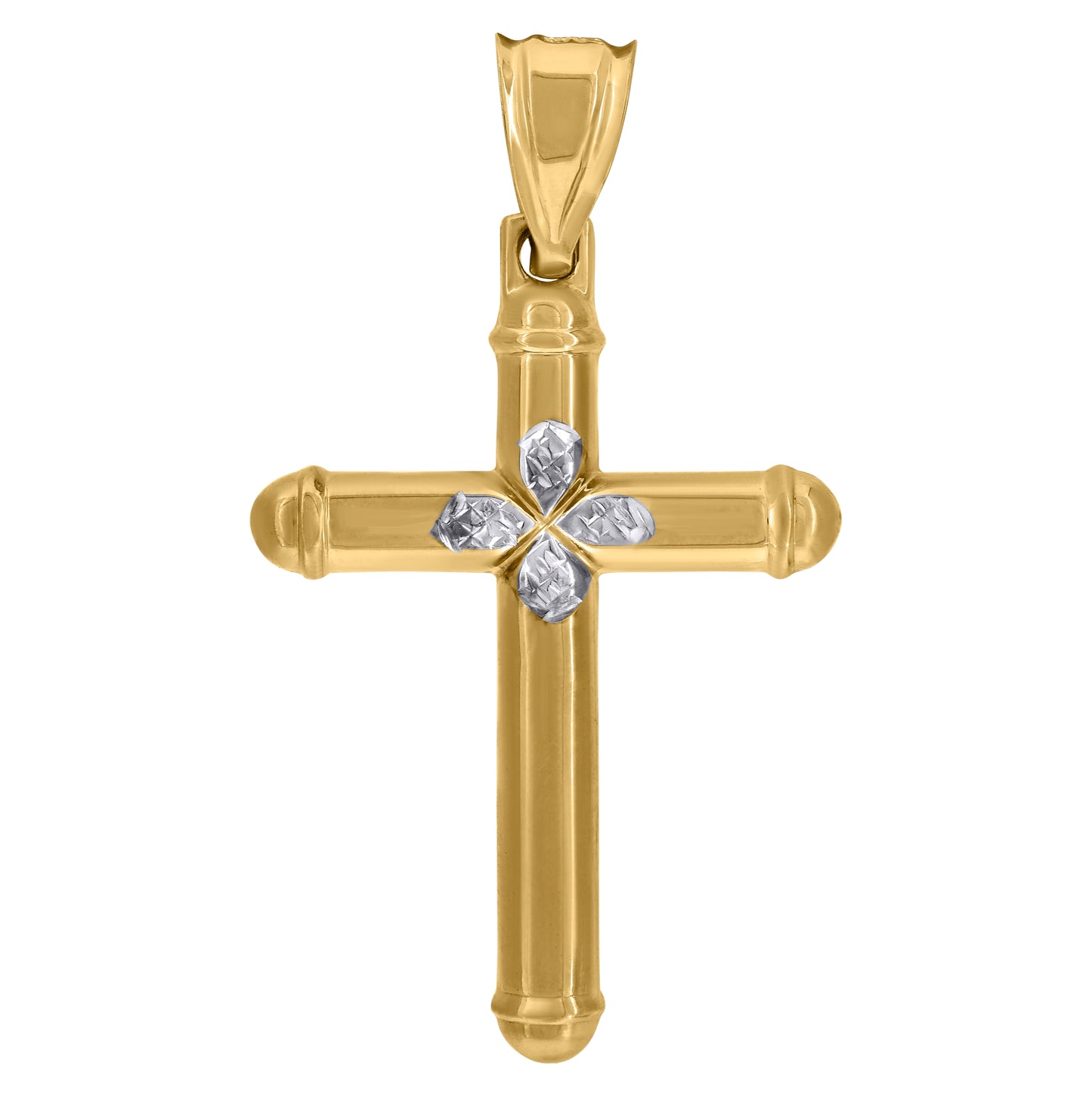 14K Two-tone Gold Mens Cross Religious Charm Pendant